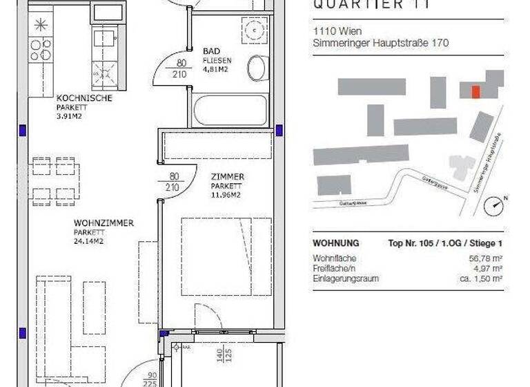 Wohnung zur Miete 727 € 2 Zimmer 56,8 m² 1. Geschoss Simmeringer Hauptstraße 170 Wien 1110