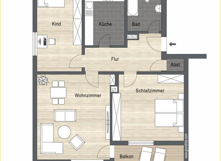 Wohnung zum Kauf 225.000 € 3 Zimmer 71 m²<br/>Wohnfläche 2.<br/>Geschoss Erding Erding 85435
