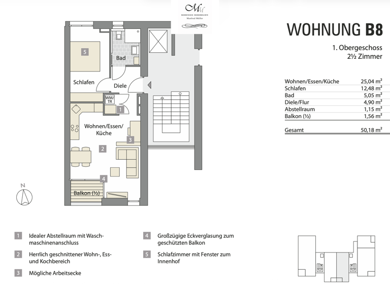 Wohnung zum Kauf - Erstbezug 338.000 € 2,5 Zimmer 50,2 m² 2. Geschoss Weingarten 88250