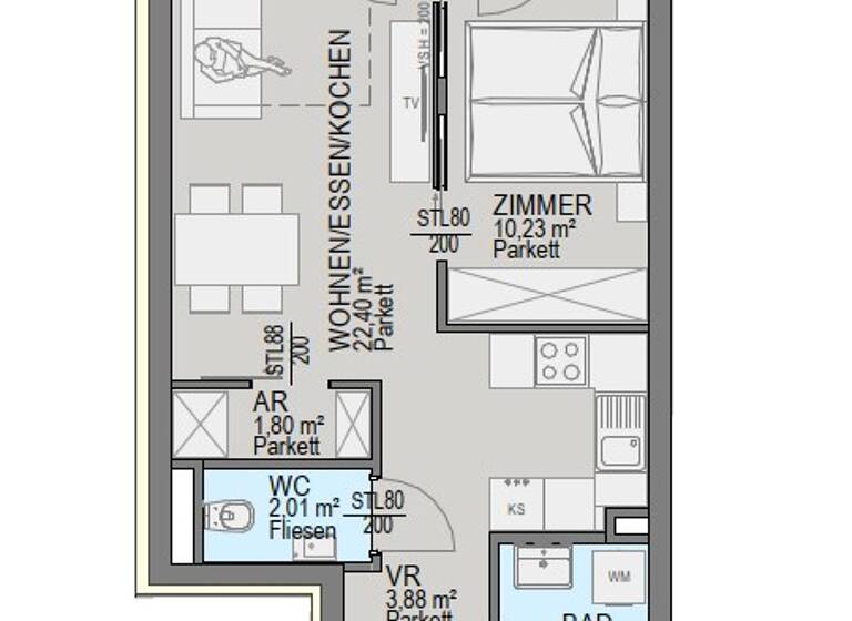 Wohnung zum Kauf - Erstbezug 219.900 € 2 Zimmer 44,7 m² 2. Geschoss Straßgang Graz 8054