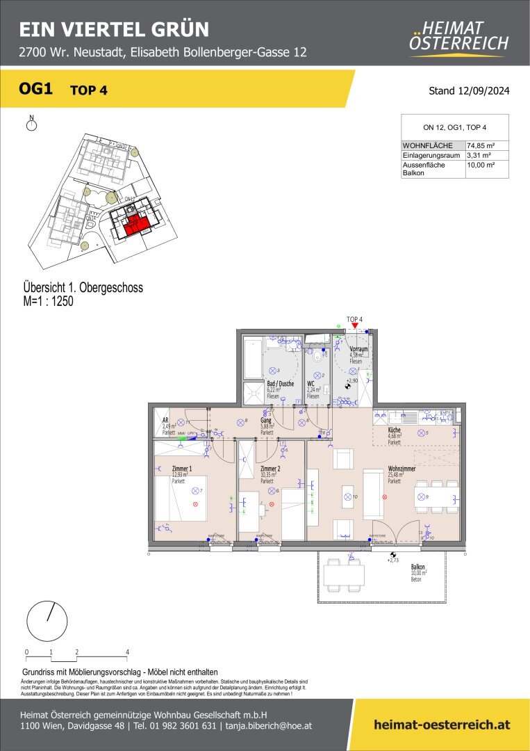 Wohnung zum Kauf 346.200 € 3 Zimmer 74,9 m²<br/>Wohnfläche 1.<br/>Geschoss 01.09.2025<br/>Verfügbarkeit Elisabeth Bollenberger - Gasse Wiener Neustadt 2700