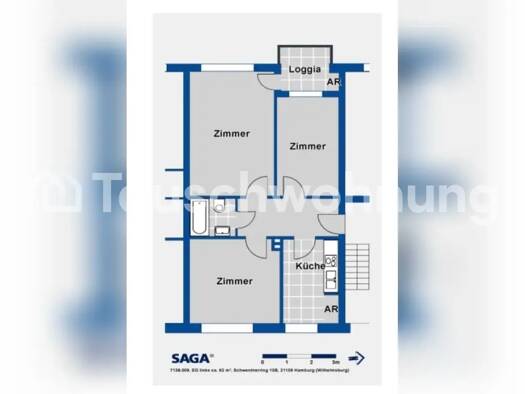 Wohnung zur Miete Tauschwohnung 500 € 2,5 Zimmer 62 m² Wilhelmsburg Hamburg 21109