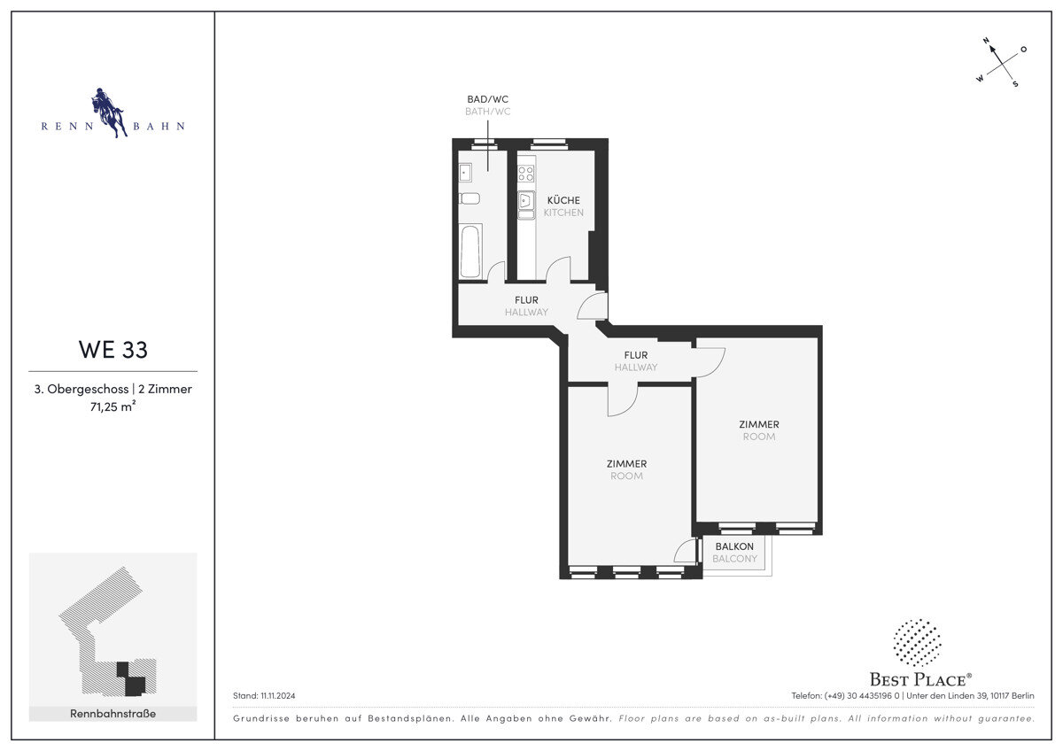 Wohnung zum Kauf 340.000 € 2 Zimmer 71,3 m²<br/>Wohnfläche 3.<br/>Geschoss Rennbahnstrasse 24 Weißensee Berlin 13086