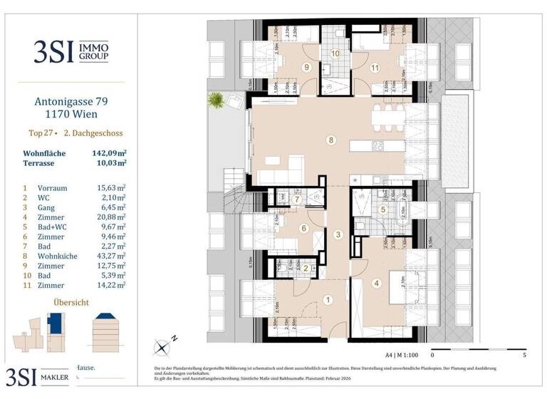 Wohnung zum Kauf - Erstbezug 1.568.000 € 5 Zimmer 142,1 m² 5. Geschoss Antonigasse 79 Wien 1170
