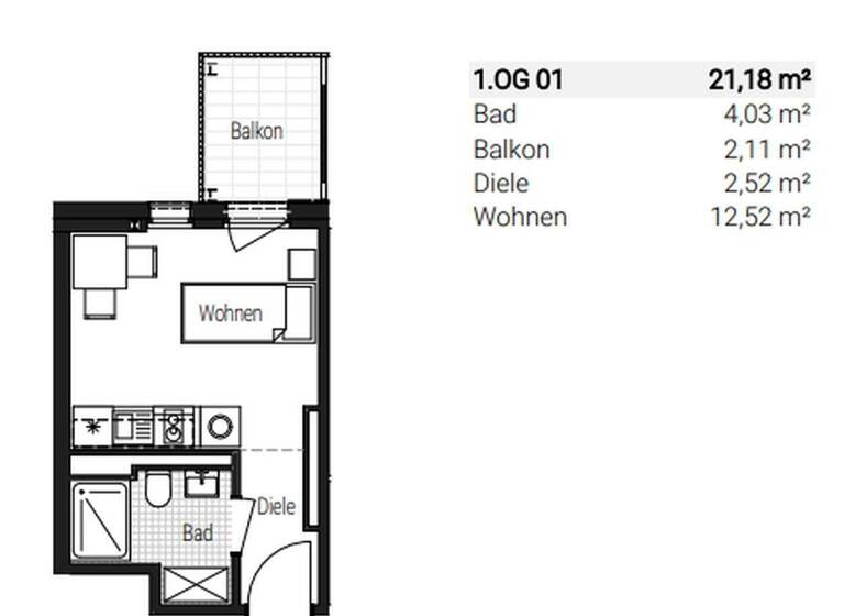 Studio zur Miete - Erstbezug 583 € 1 Zimmer 21,2 m² EG Steinbühler Straße 4-6 Tafelhof Nürnberg 90443
