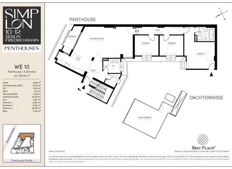 Penthouse zum Kauf 1.779.000 € 4 Zimmer 156,2 m² 5. Geschoss frei ab 30.12.2026 Simplonstraße 10-12 Friedrichshain Berlin 10245