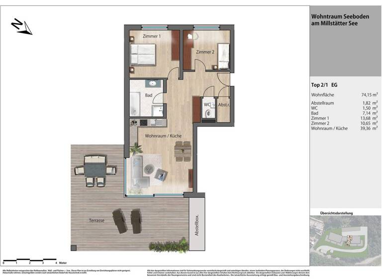 Terrassenwohnung zum Kauf provisionsfrei 717.000 € 3 Zimmer 76,1 m² EG frei ab sofort Seeblickweg 24b Seeboden am Millstätter See 9871
