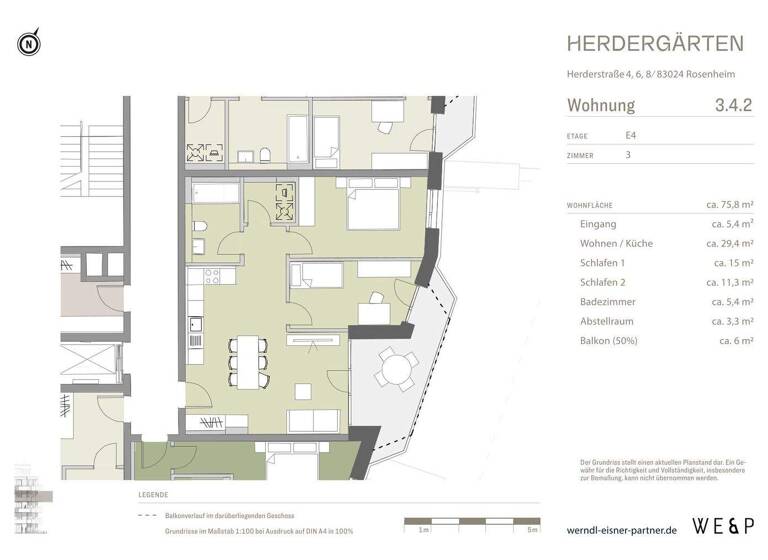Wohnung zum Kauf - Erstbezug provisionsfrei 650.000 € 3 Zimmer 76 m² 4. Geschoss Herderstraße 4, 6, 8 West Rosenheim 83024