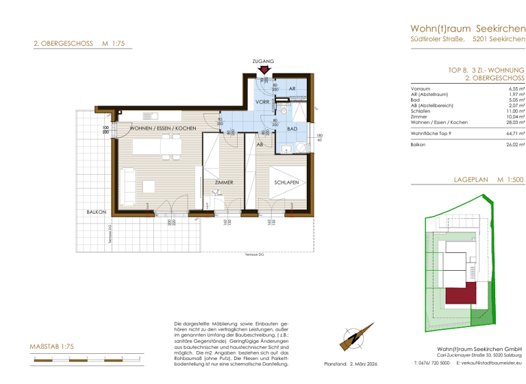 Wohnung zum Kauf provisionsfrei 484.900 € 3 Zimmer 64,7 m² 2. Geschoss Seekirchen am Wallersee 5201
