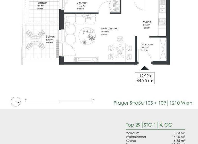 Wohnung zur Miete 652 € 2 Zimmer 45 m² 4. Geschoss Prager Straße 105 + 109 Wien 1210