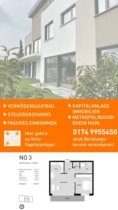 Terrassenwohnung zum Kauf provisionsfrei als Kapitalanlage geeignet 289.900 € 2 Zimmer 58,7 m² Am Kindergarten 7 Erbach Bad Camberg 65520