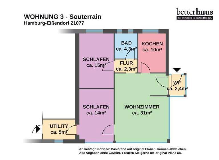 Wohnung zum Kauf 399.000 € 3 Zimmer 98 m² EG Eißendorf Hamburg Eißendorf 21077