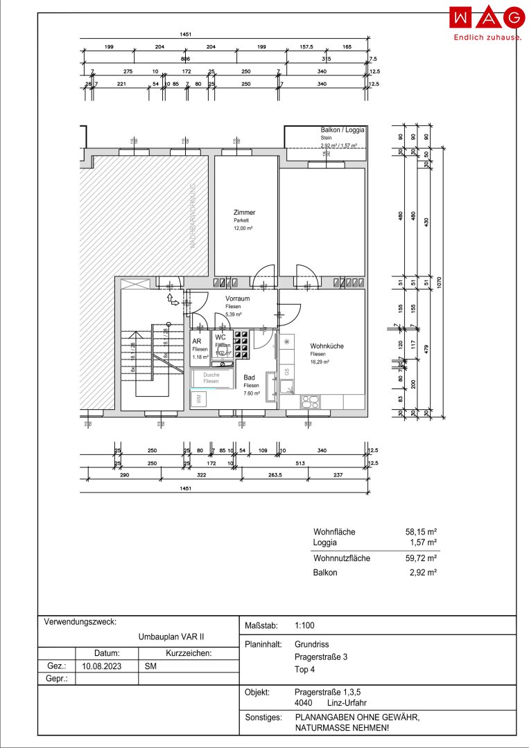 Wohnung zum Kauf 259.000 € 2 Zimmer 58,2 m²<br/>Wohnfläche Prager Straße 3 Urfahr Linz 4040