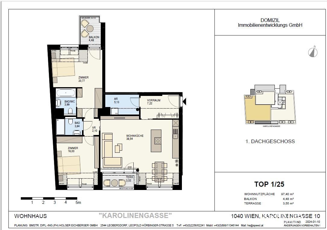 Wohnung zum Kauf 1.521.300 € 3 Zimmer 97,5 m²<br/>Wohnfläche 5.<br/>Geschoss Wien 1040