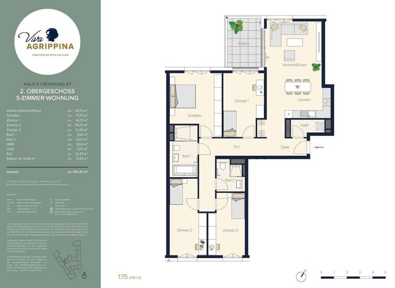 Wohnung zum Kauf - Erstbezug 1.024.900 € 5 Zimmer 135,2 m² 2. Geschoss Altstadt-Nord Köln 50668