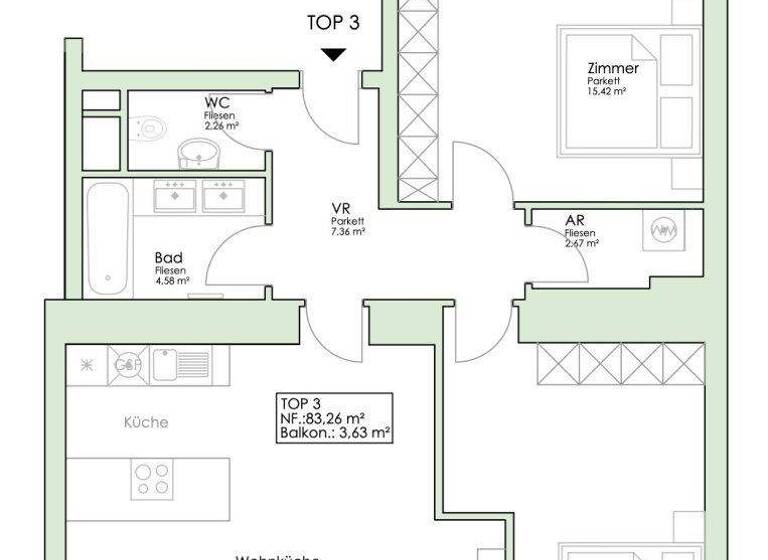 Wohnung zum Kauf 830.000 € 3 Zimmer 83,3 m² 1. Geschoss Wien 1030