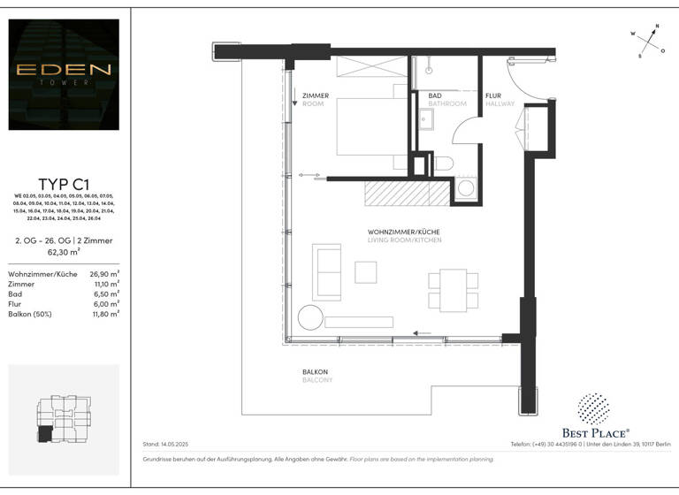 Wohnung zum Kauf provisionsfrei 640.000 € 2 Zimmer 62,8 m² Europa-Allee 11 Gallus Frankfurt am Main 60327