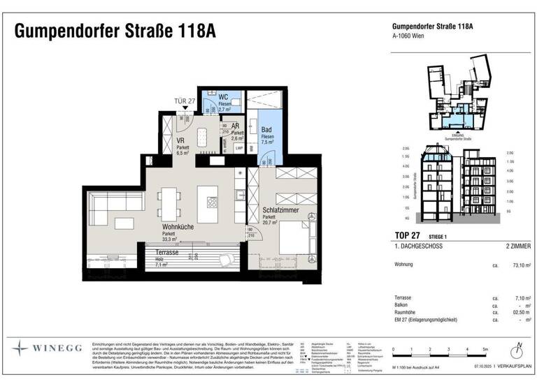 Wohnung zum Kauf - Erstbezug 990.000 € 2 Zimmer 73,1 m² 4. Geschoss Gumpendorfer Straße Wien 1060