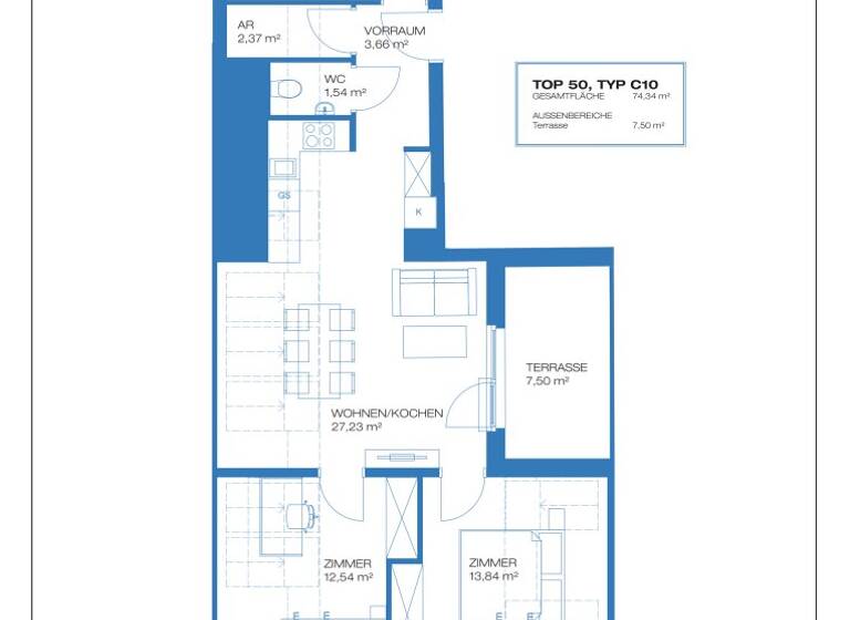 Wohnung zum Kauf - Erstbezug 458.012 € 3 Zimmer 74,3 m² 6. Geschoss Wagramer Straße Wien 1220