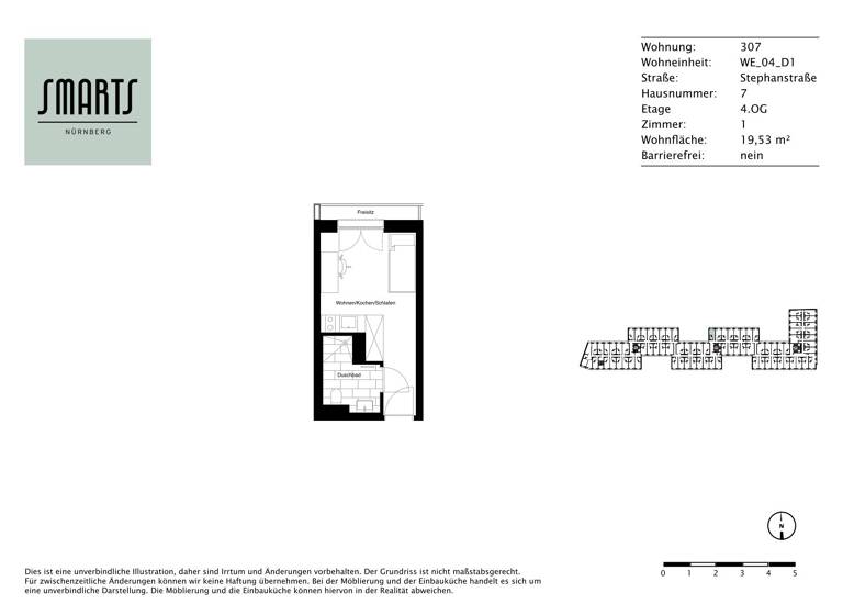 Wohnung zur Miete 500 € 1 Zimmer 19,5 m²<br/>Wohnfläche 4.<br/>Geschoss 16.05.2025<br/>Verfügbarkeit Stephanstraße 7 Glockenhof Nürnberg 90478