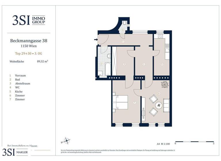 Wohnung zum Kauf 499.000 € 3 Zimmer 89,3 m² 3. Geschoss Beckmanngasse 38 Wien 1150