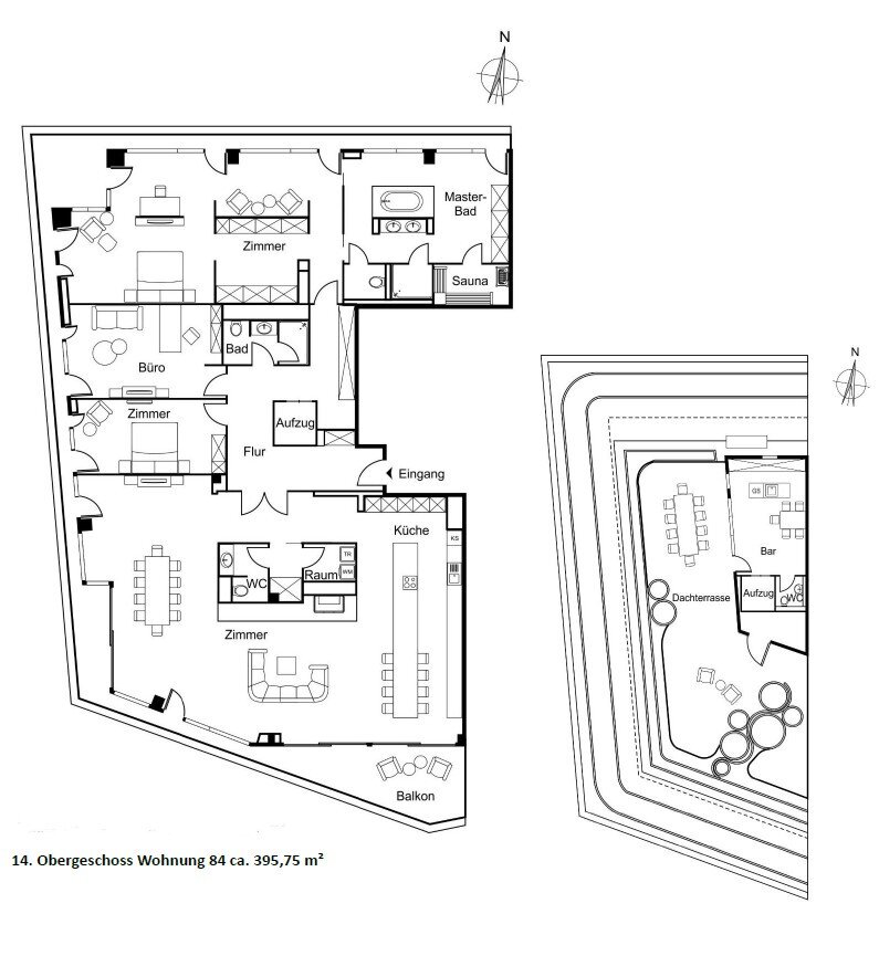 Penthouse zur Miete 21.497 € 5 Zimmer 395 m²<br/>Wohnfläche 01.03.2025<br/>Verfügbarkeit HafenCity Hamburg 20457