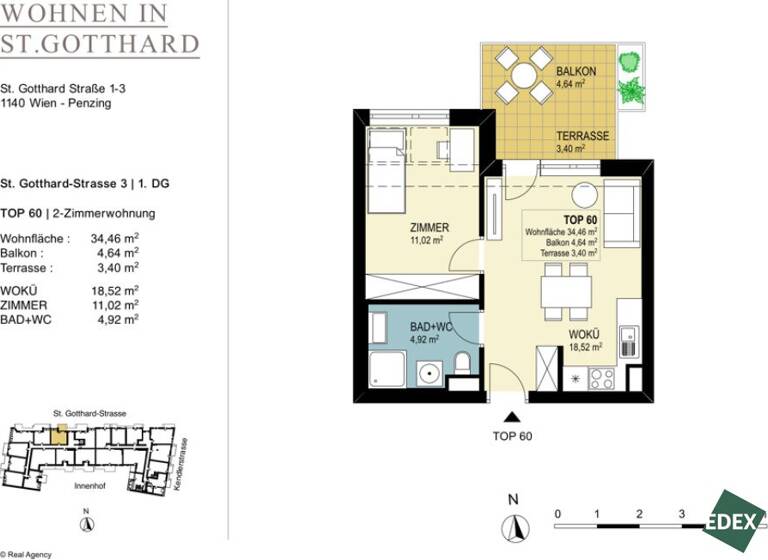 Wohnung zur Miete 703 € 2 Zimmer 34,5 m² Wien 1140