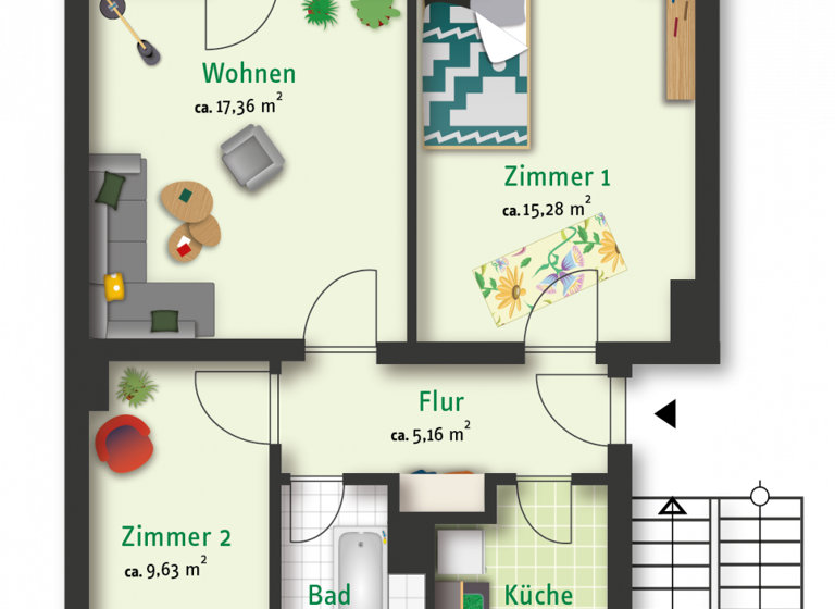Wohnung zur Miete 467 € 3 Zimmer 58,4 m² 2. Geschoss Reinefarthstraße 109 Merseburg 06217