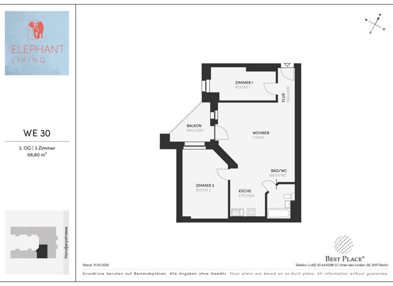 Wohnung zum Kauf provisionsfrei 298.000 € 3 Zimmer 68,8 m² 3. Geschoss Handjerystraße 36 Adlershof Berlin 12489