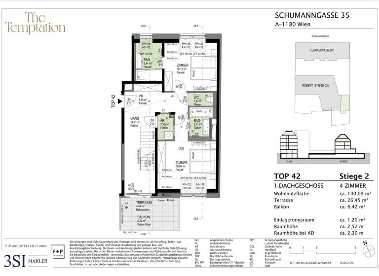 WG-Zimmer zum Kauf - Erstbezug 1.384.300 € 4 Zimmer 140,1 m² 4. Geschoss Schumanngasse 35 Wien 1180