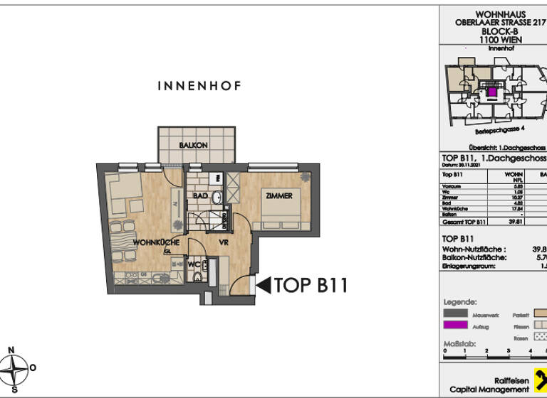 Wohnung zur Miete 666 € 2 Zimmer 39,8 m² 2. Geschoss frei ab 15.04.2026 Oberlaaer Straße 217 Wien 1100