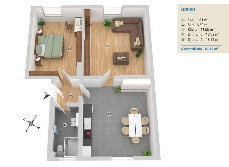 Wohnung zur Miete 525 € 2 Zimmer 36,6 m² 2. Geschoss Goebenstr. 44 Innenstadt Minden 32423