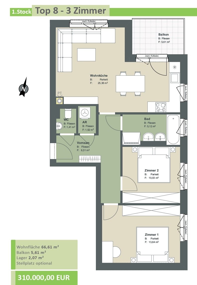 Wohnung zum Kauf 310.000 € 3 Zimmer 66,6 m²<br/>Wohnfläche St. Andrä-Wördern 3423