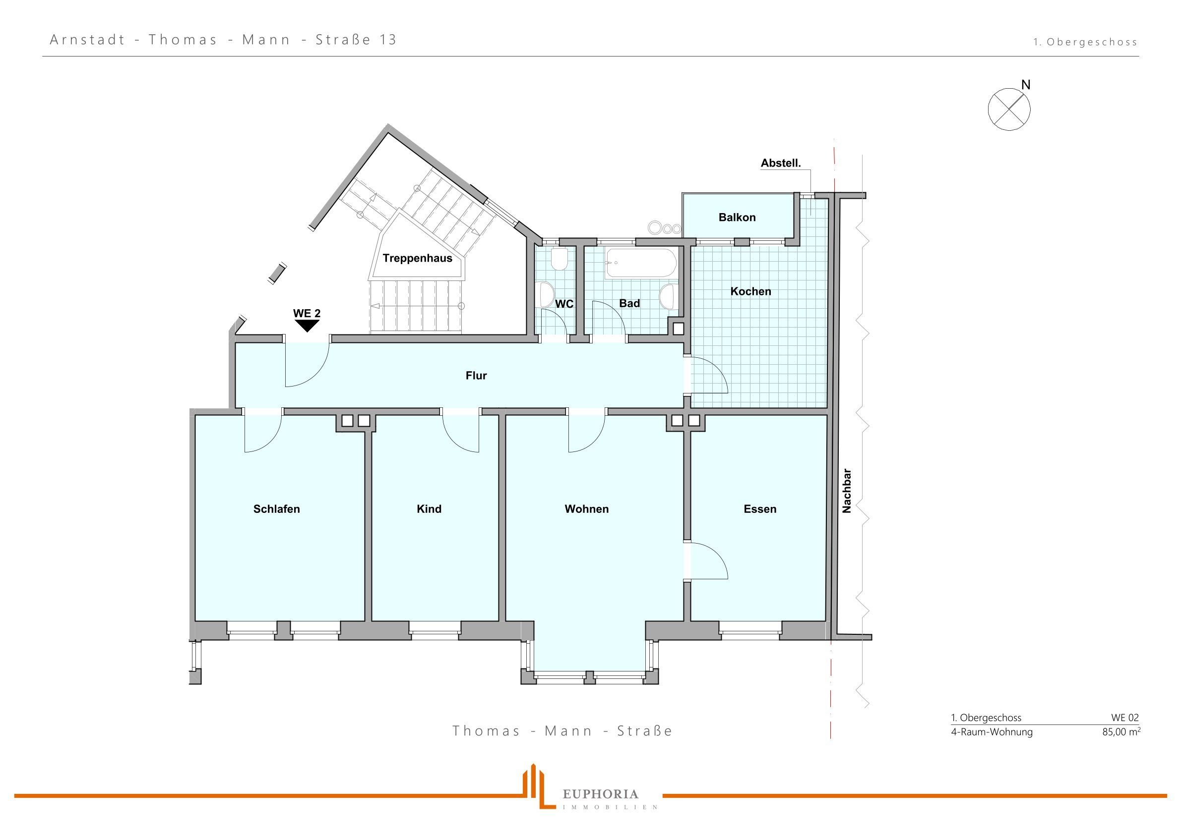 Apartment zur Miete 750 € 4 Zimmer 85 m²<br/>Wohnfläche 1.<br/>Geschoss Arnstadt Arnstadt 99310