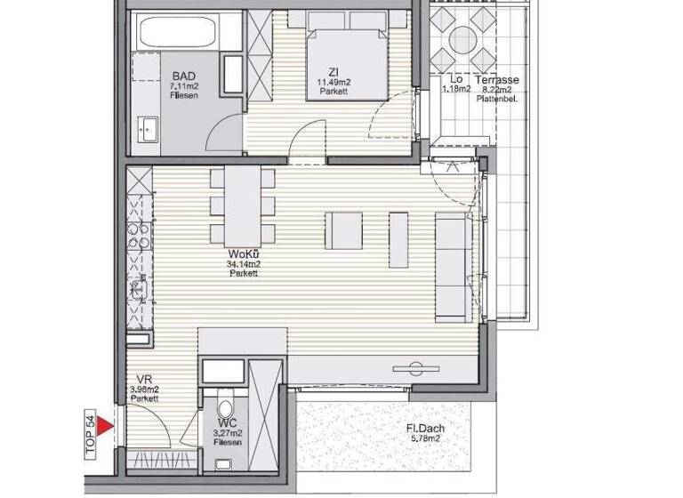 Wohnung zur Miete 1.135 € 2 Zimmer 60 m² 5. Geschoss frei ab 01.05.2026 Wien 1120
