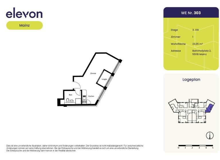 Studio zur Miete 585 € 1 Zimmer 23,4 m² 3. Geschoss Bahnhofplatz 2 Neustadt Mainz 55116