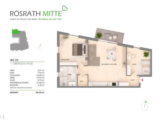 Wohnung zum Kauf provisionsfrei 515.000 € 3 Zimmer 88,4 m² 1. Geschoss Rösrath Rösrath 51503