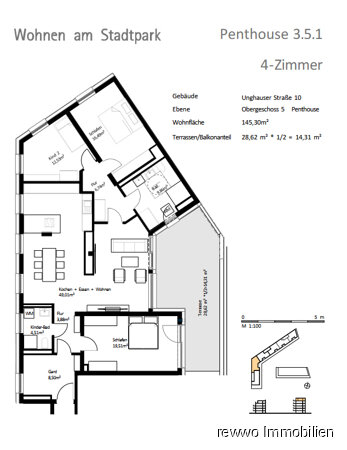 Penthouse zum Kauf 1.091.000 € 4 Zimmer 145,3 m²<br/>Wohnfläche 5.<br/>Geschoss Burghausen Burghausen 84489