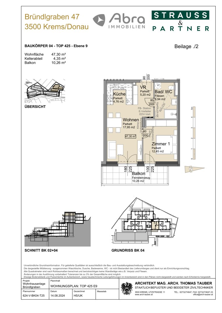 Wohnung zum Kauf 296.200 € 2 Zimmer 47,3 m²<br/>Wohnfläche 4.<br/>Geschoss 01.02.2025<br/>Verfügbarkeit Bründlgraben 47A Krems an der Donau Krems an der Donau 3500