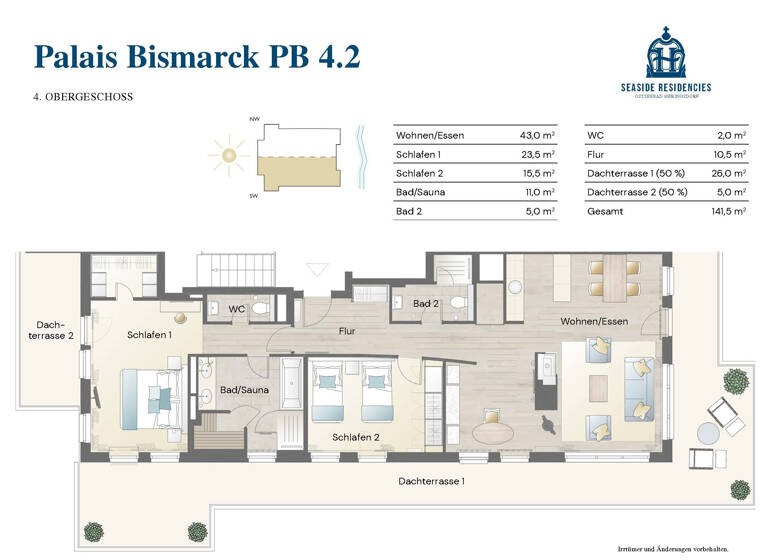 Penthouse zum Kauf 1.790.000 € 3 Zimmer 141,6 m²<br/>Wohnfläche 4.<br/>Geschoss Ostseebad Heringsdorf Heringsdorf 17424