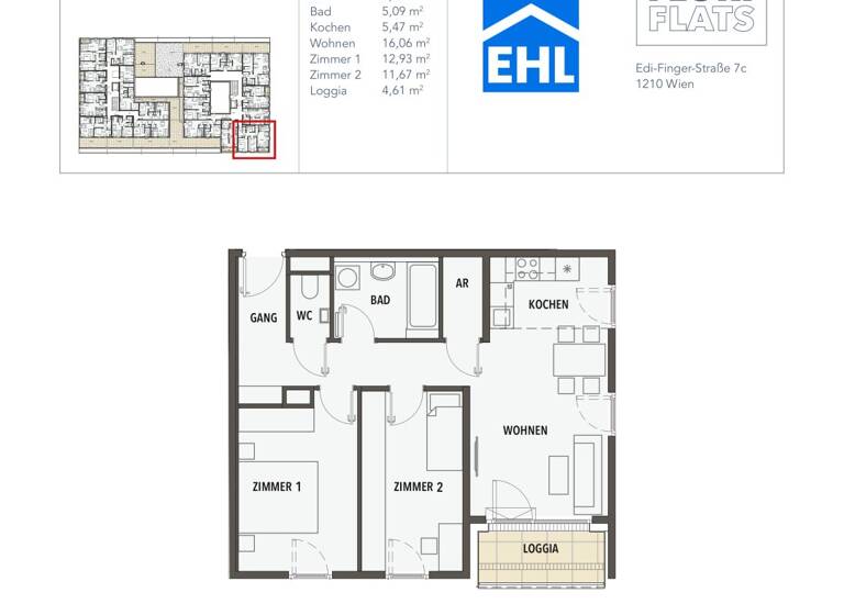 Wohnung zum Kauf - Erstbezug 373.100 € 3 Zimmer 64,9 m² 2. Geschoss Edi-Finger-Straße Wien 1210