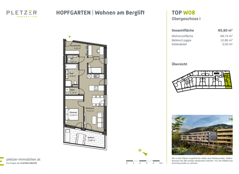 Wohnung zum Kauf - Erstbezug provisionsfrei 437.850 € 3 Zimmer 69,7 m² 1. Geschoss Hopfgarten im Brixental 6361