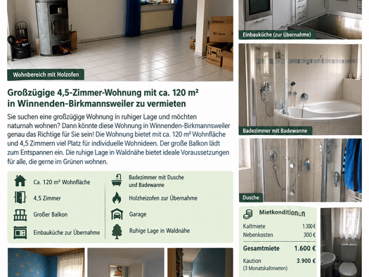 Wohnung zur Miete 1.300 € 4,5 Zimmer 120 m² Geschoss 1/3 frei ab 01.12.2026 Birkmannsweiler Winnenden 71364