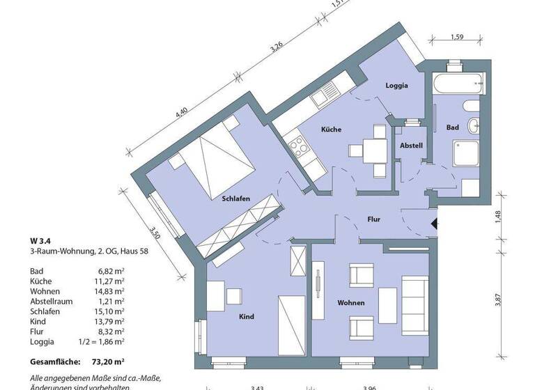 Wohnung zur Miete 732 € 3 Zimmer 73,2 m² 2. Geschoss frei ab 01.11.2026 Straße des Bergmanns 58 Innenstadt Gera 07545