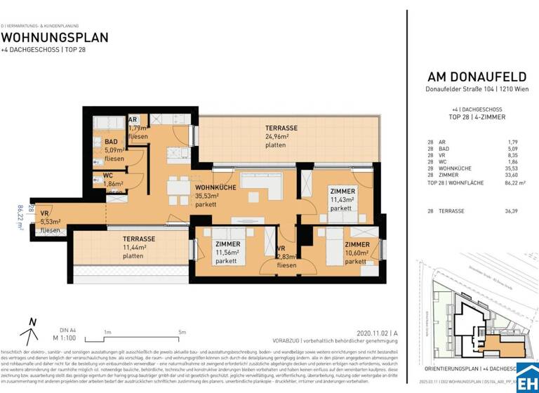Wohnung zum Kauf - Erstbezug 669.500 € 4 Zimmer 86,2 m² 5. Geschoss Donaufelder Straße Wien 1210