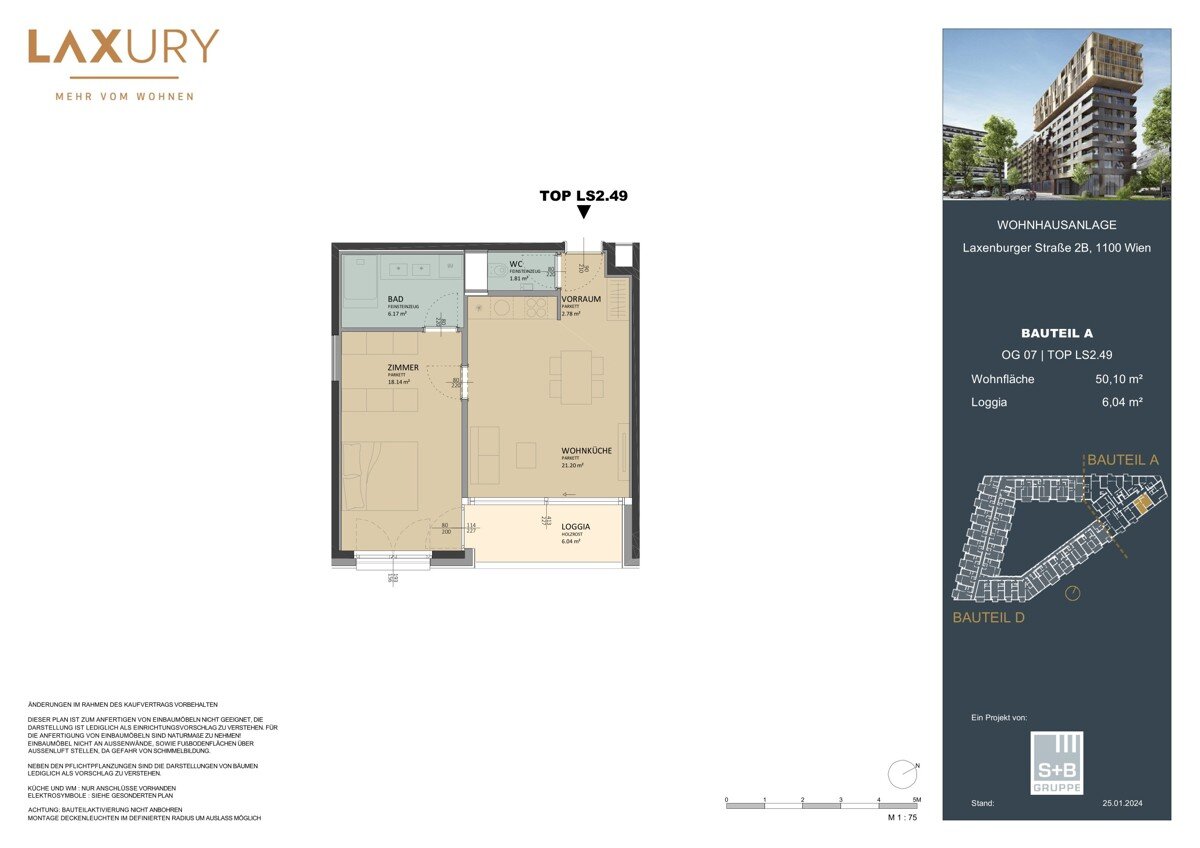 Wohnung zum Kauf provisionsfrei 390.000 € 2 Zimmer 50,1 m²<br/>Wohnfläche 7.<br/>Geschoss Laxenburger Straße 2B Wien 1100