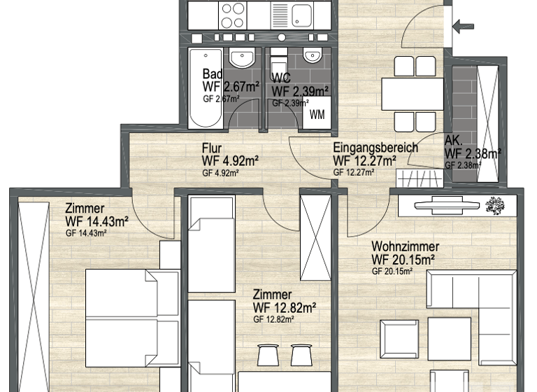Wohnung zum Kauf 124.000 € 3 Zimmer 80 m² Westhagen 38444