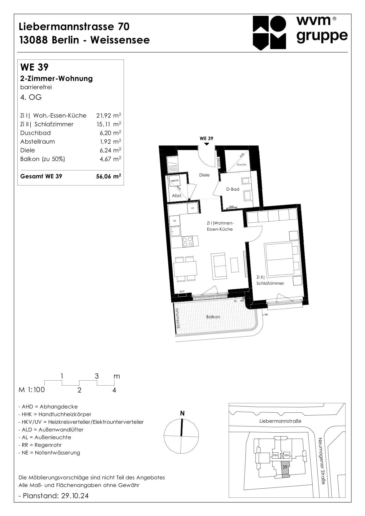 Wohnung zum Kauf provisionsfrei 419.000 € 2 Zimmer 56,1 m²<br/>Wohnfläche 4.<br/>Geschoss Liebermannstraße 70 Weißensee Berlin 13088