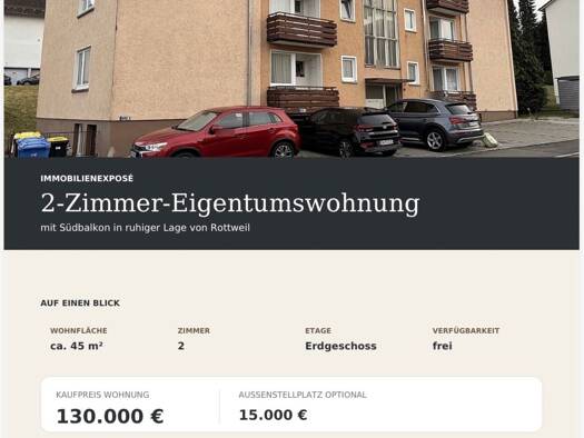 Wohnung zum Kauf provisionsfrei 130.000 € 2 Zimmer 45 m² Geschoss 1/3 Rottweil Rottweil 78628