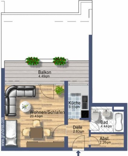 Studio zur Miete 414,50 € 1,5 Zimmer 41 m²<br/>Wohnfläche 1.<br/>Geschoss 01.01.2025<br/>Verfügbarkeit Tallardstraße 28 Hammerhalde Villingen-Schwenningen 78050